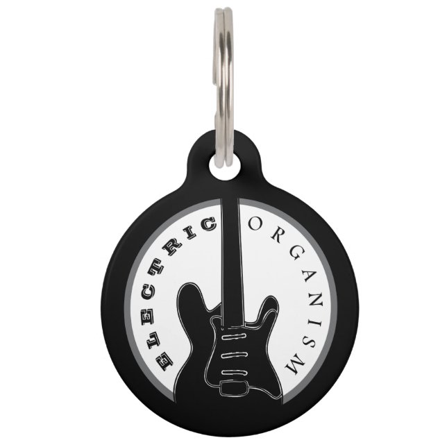 エレキギターロック音楽クール白黒カスタム ペット　ネームタグ (正面)