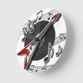 エレキギターロック&ノート転がミュージックカッコいい ラウンド壁時計 (傾斜)