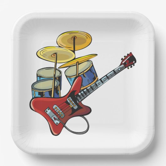 エレキギター及びドラム ペーパープレート (正面)