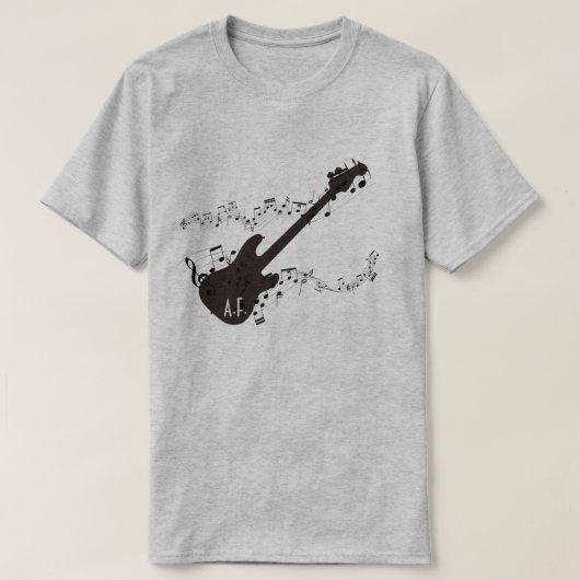 エレキギター及び音楽ノートのパーソナライズなギフト Tシャツ (デザイン正面)