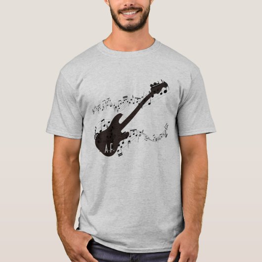 エレキギター及び音楽ノートのパーソナライズなギフト Tシャツ (正面)
