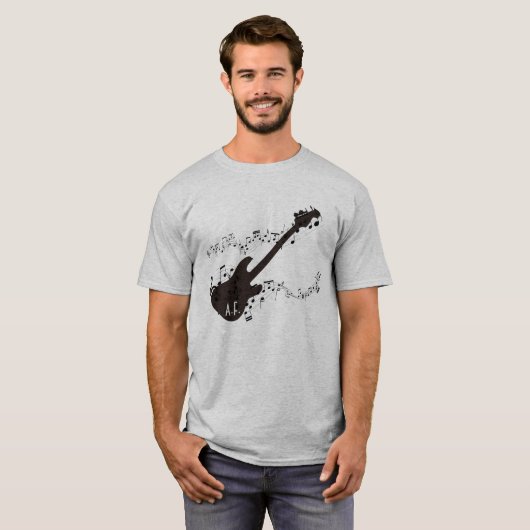 エレキギター及び音楽ノートのパーソナライズなギフト Tシャツ (正面フル)