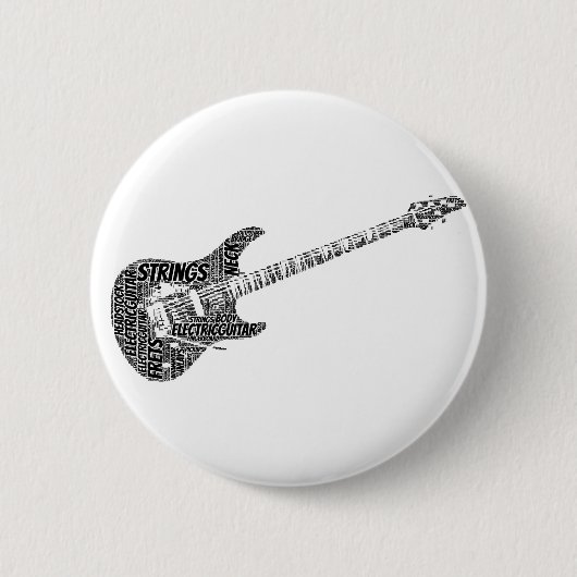 エレキギター形ワードアートブラック文字 缶バッジ (正面)
