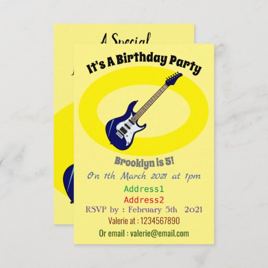 エレキギター漫画イラストレーション 招待状 (正面/裏面)