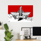 エレキギター白黒レッドウィングプリントポスター ポスター (ホームオフィス)