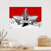 エレキギター白黒レッドウィングプリントポスター ポスター (キッチン)