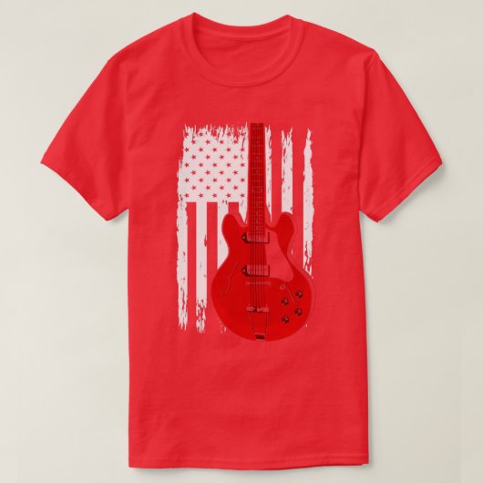 エレキギター米国国旗のミュージシャンギタリスト Tシャツ (デザイン正面)