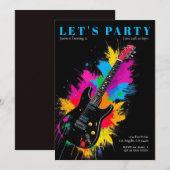 エレキギター誕生日パーティーへの招待 招待状 (正面/裏面)