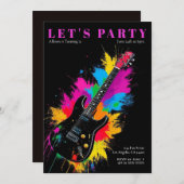 エレキギター誕生日パーティーへの招待 招待状 (正面/裏面)