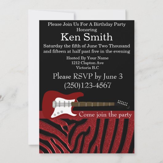 エレキギター誕生日招待状#8 招待状 (正面)