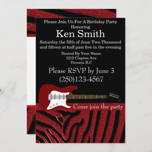 エレキギター誕生日招待状#8 招待状 (正面/裏面)