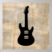 エレキギター音楽アートと新聞文字 ポスター (正面)
