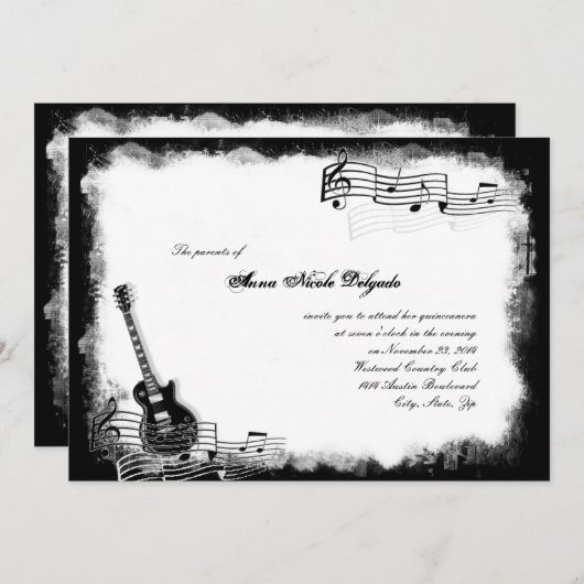 エレキギター音楽キンセアニェラのファンキーな招待状 招待状 (正面/裏面)