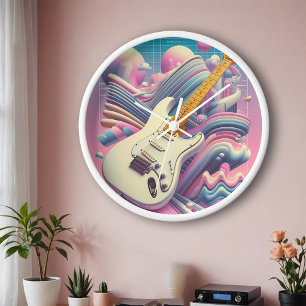エレキギター音楽パステルピンクY2KのVaporwave 壁時計