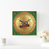 エレキギター01-ミュージカルスクロール – メリークリスマス – スクエア壁時計 (ホーム)