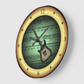 エレキギター~シートミュージック~緑/金ゴールド背景~ ラージ壁時計 (傾斜)