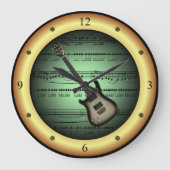 エレキギター~シートミュージック~緑/金ゴールド背景~ ラージ壁時計 (正面)