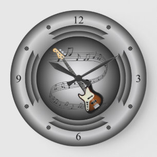 エレキギター~ミュージカルスクロールシルバースピーカー ラージ壁時計