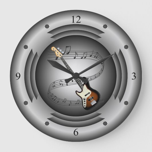 エレキギター~ミュージカルスクロールシルバースピーカー ラージ壁時計 (正面)