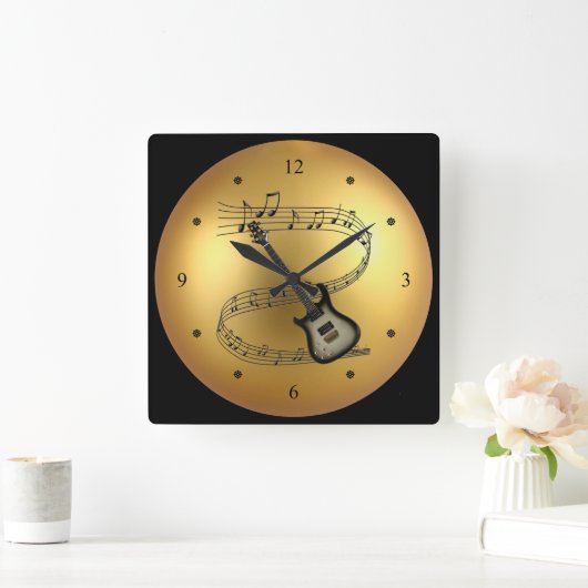 エレキギター~ミュージカル巻物~ゴールデングローブ~ スクエア壁時計 (ホーム)