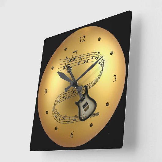 エレキギター～ミュージカル巻物～ゴールデングローブ～ スクエア壁時計 (傾斜)