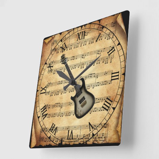 エレキギター～ヴィンテージシーツ音楽の背景～ スクエア壁時計 (傾斜)