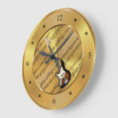 エレキギター～楽譜～金ゴールド背景～ ラージ壁時計 (傾斜)