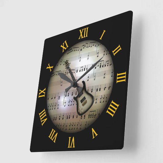 エレキギター～背景「ミュージカル惑星」 *~ スクエア壁時計 (傾斜)