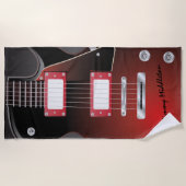 エレキギター – 赤 – サイン ビーチタオル (正面)