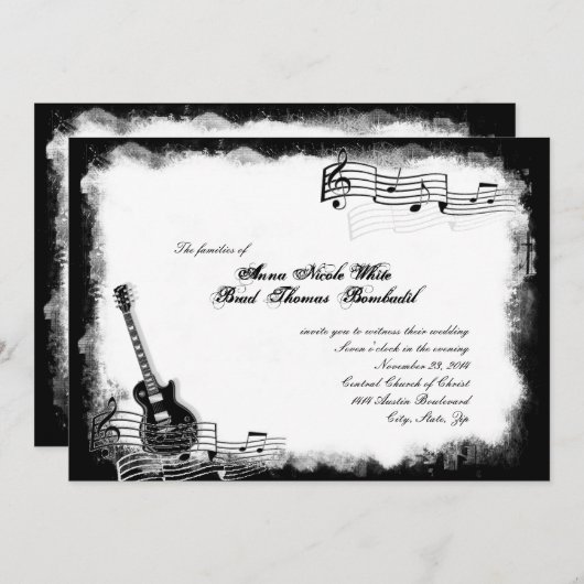 エレキファンキーギター音楽結婚式招待状 招待状 (正面/裏面)
