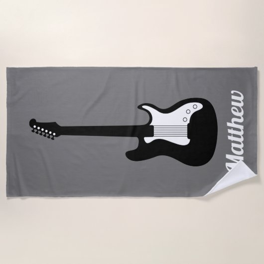 エレキロックミュージックギター名前をカスタムするビーチタオル ビーチタオル (正面)
