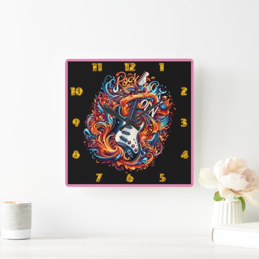 エレキ鮮やかュギターはエネルギーで破裂する スクエア壁時計 (ホーム)