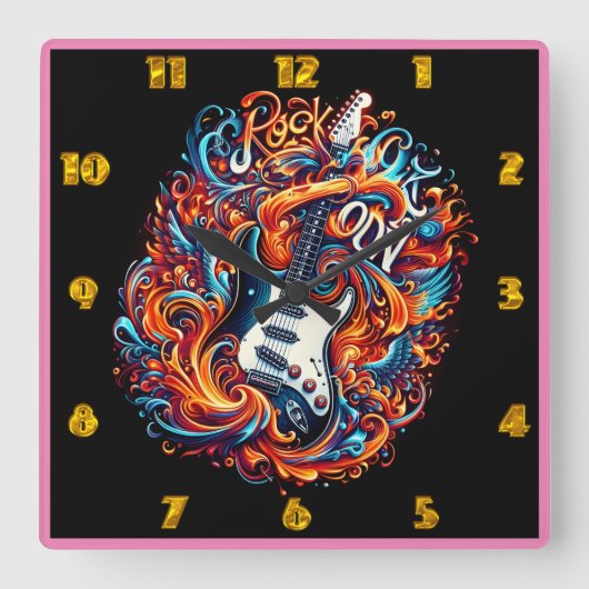 エレキ鮮やかュギターはエネルギーで破裂する スクエア壁時計 (正面)