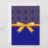 エレクエレガントティギター金ゴールドとネイビー結婚ブルー 招待状 (裏面)