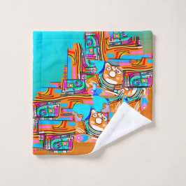 エレクトリックオレンジとシアンの夢 – 抽象芸術ポップ・アートの設計 ウォッシュタオル