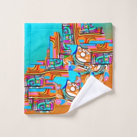 エレクトリックオレンジとシアンの夢 – 抽象芸術ポップ・アートの設計 ウォッシュタオル (ウォッシュタオル)