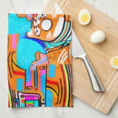 エレクトリックオレンジとシアンの夢 – 抽象芸術ポップ・アートの設計 キッチンタオル (四つ折り)