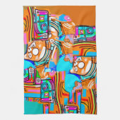 エレクトリックオレンジとシアンの夢 – 抽象芸術ポップ・アートの設計 キッチンタオル (縦)