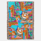 エレクトリックオレンジとシアンの夢 – 抽象芸術ポップ・アートの設計 スローブランケット (正面縦)