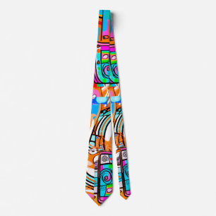 エレクトリックオレンジとシアンの夢 – 抽象芸術ポップ・アートの設計 ネクタイ