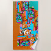 エレクトリックオレンジとシアンの夢 – 抽象芸術ポップ・アートの設計 ビーチタオル (正面)