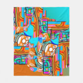 エレクトリックオレンジとシアンの夢 – 抽象芸術ポップ・アートの設計 フリースブランケット (正面)