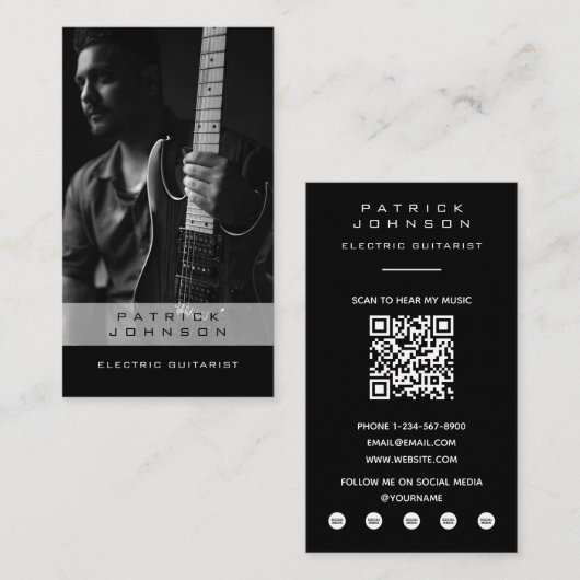 エレクトリックギタリスト ミュージシャン 写真QRコード 名刺 (正面/裏面)