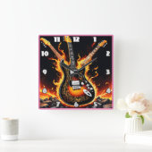 エレクトリックギターがステージで燃え上がる スクエア壁時計 (ホーム)