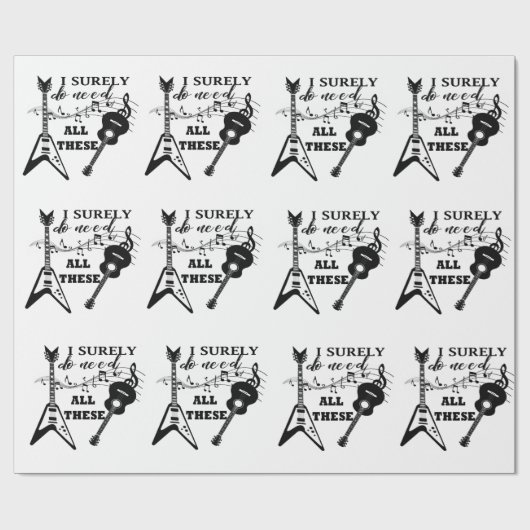 エレクトリックギターとアコースティックギターのミュージックノート ラッピングペーパー (フラット)