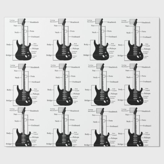 エレクトリックギターとアコースティックギター音楽ノートクリスマス ラッピングペーパー (フラット)