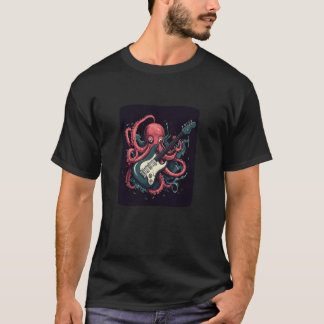 エレクトリックギターのコスチュームをしたかっこいいタコ Tシャツ
