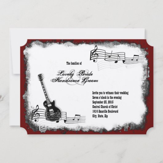 エレクトリックギターブラックレッドミュージック結婚式招待状 招待状 (正面)