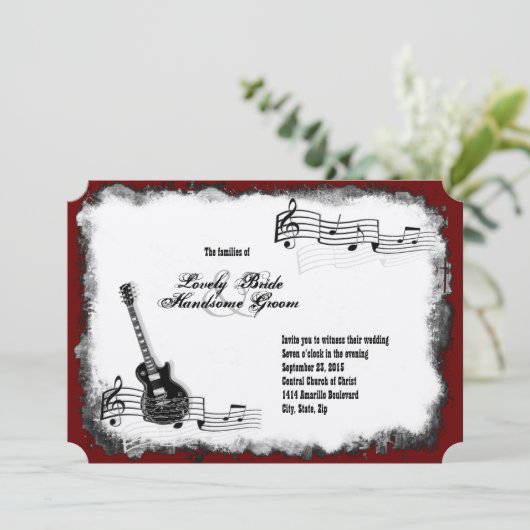 エレクトリックギターブラックレッドミュージック結婚式招待状 招待状 (スタンド正面)
