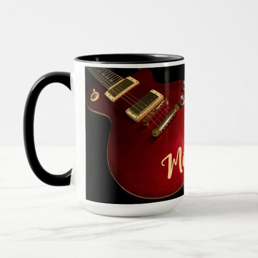エレクトリックギタープレイヤーロックミュージック名レッドブラック マグカップ (左)